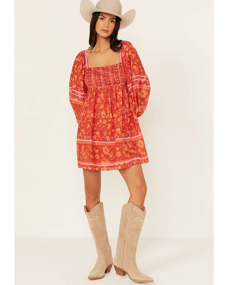 Free People Women's Border Endless Afternoon Long Sleeves Mini Dress