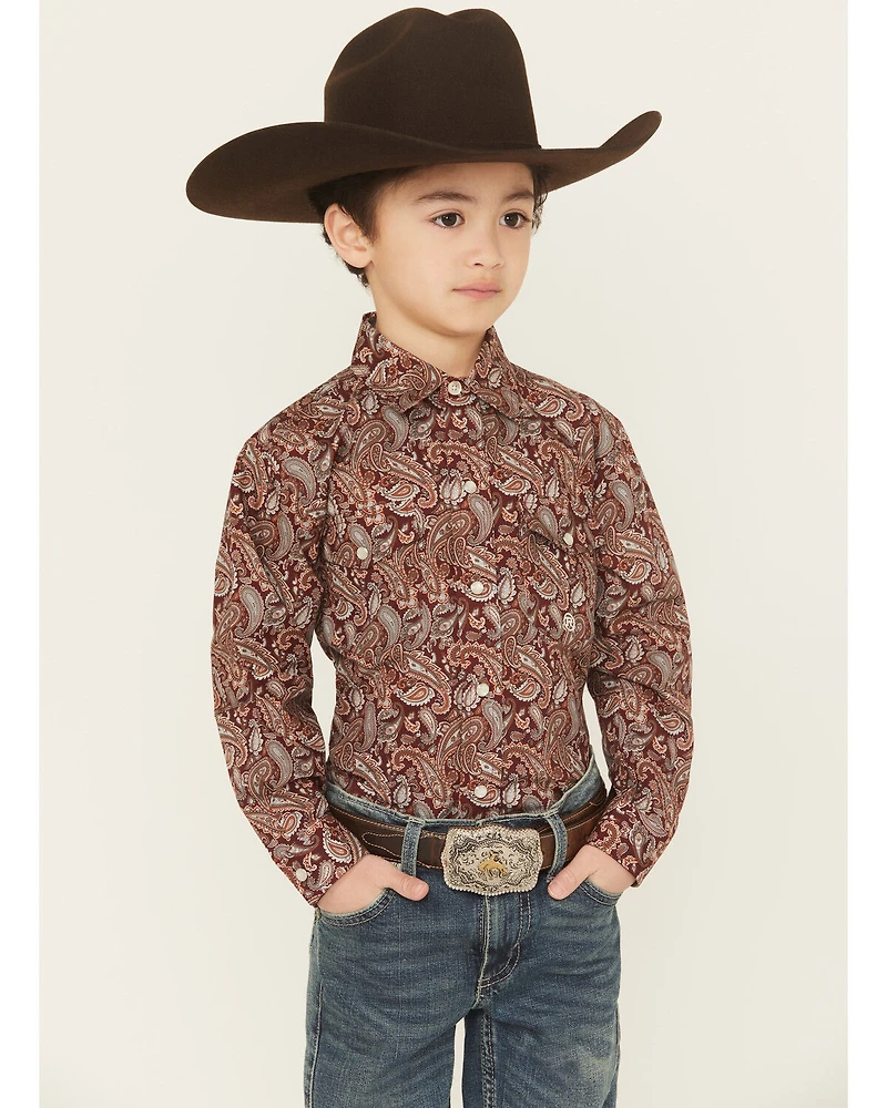 Roper Boys' Paisley Print Long Sleeve Pearl Snap Western Shirt
