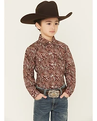 Roper Boys' Paisley Print Long Sleeve Pearl Snap Western Shirt