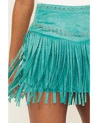 Rock & Roll Denim Women's Fringe Studded Faux Suede Mini Skirt