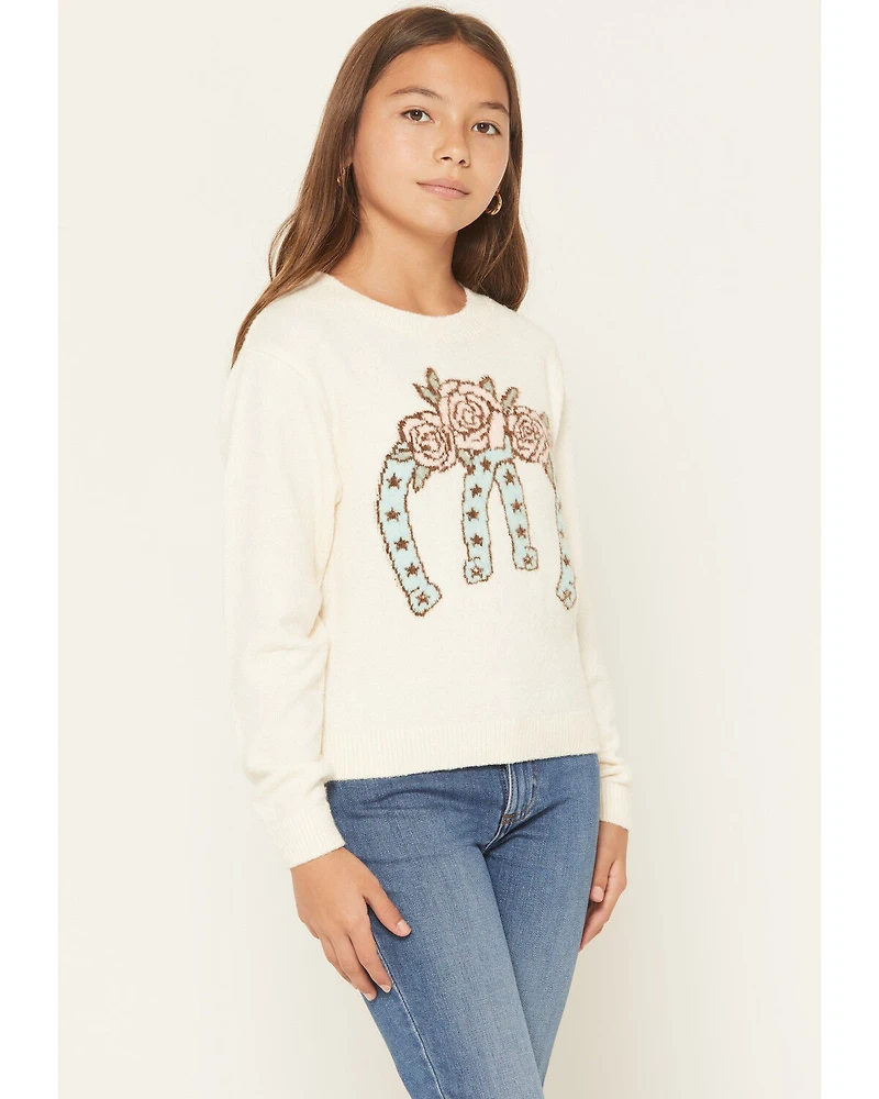 Sugar California Girls' Floral Horseshoe Print Sweater