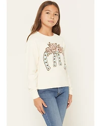 Sugar California Girls' Floral Horseshoe Print Sweater