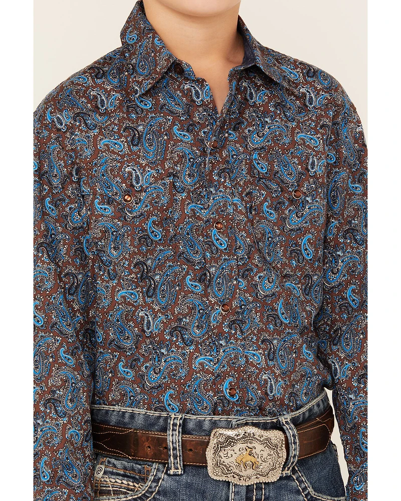 Roper Boys' Paisley Print Long Sleeve Pearl Snap Western Shirt