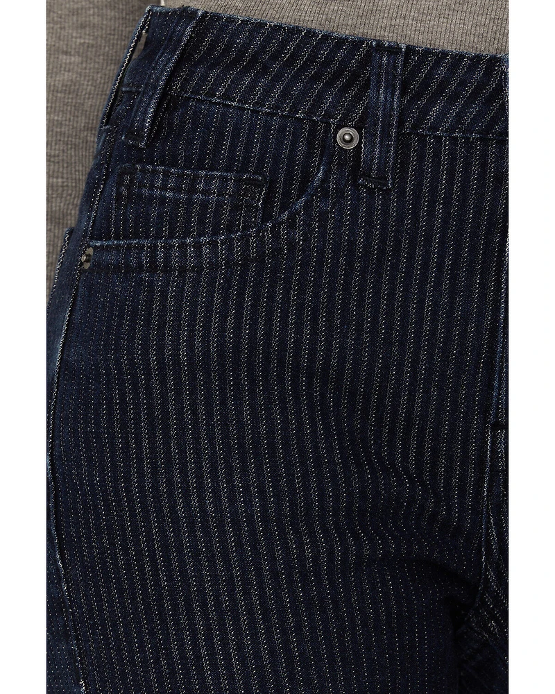 Rock & Roll Denim Women's Dark Wash High Rise Jacquard Striped Bootcut Stretch Jeans