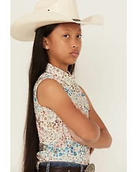 Shyanne Girls' Floral Print Sleeveless Snap Western Shirt