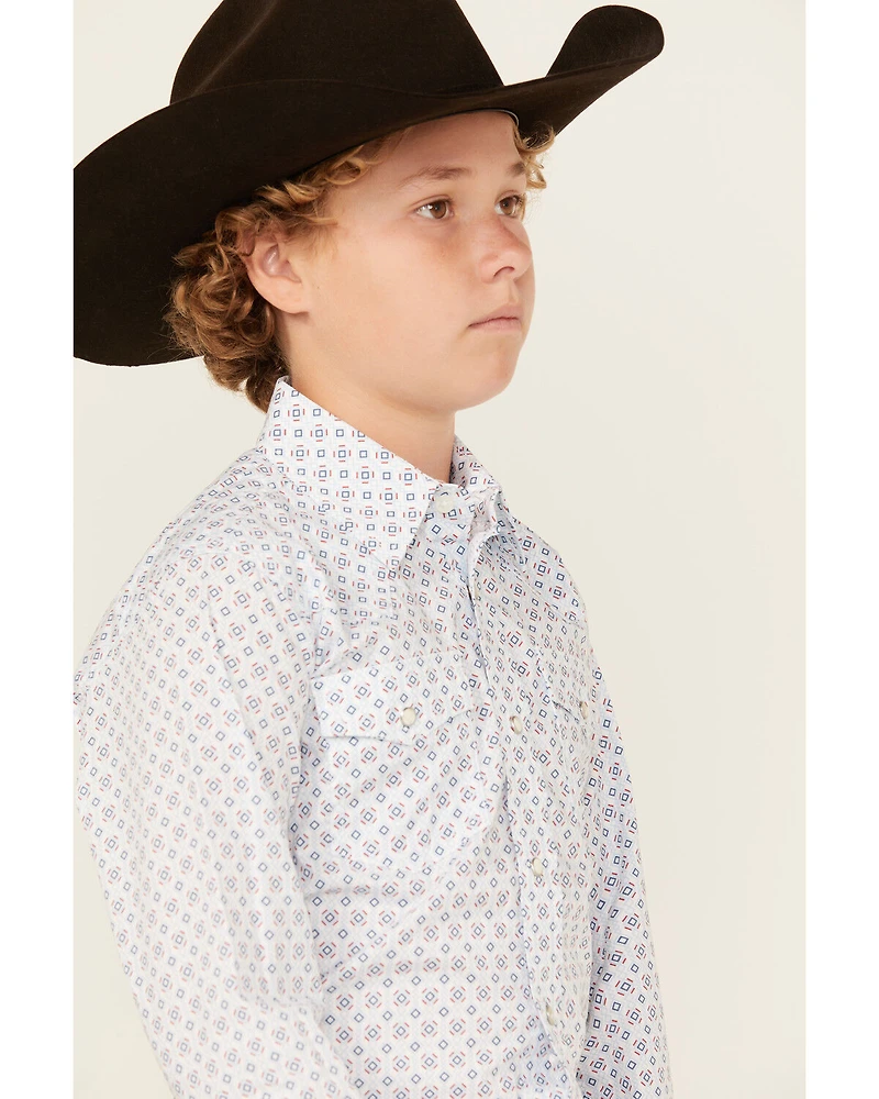 Wrangler Boys' 20x Geo Print Long Sleeve Snap Western Shirt
