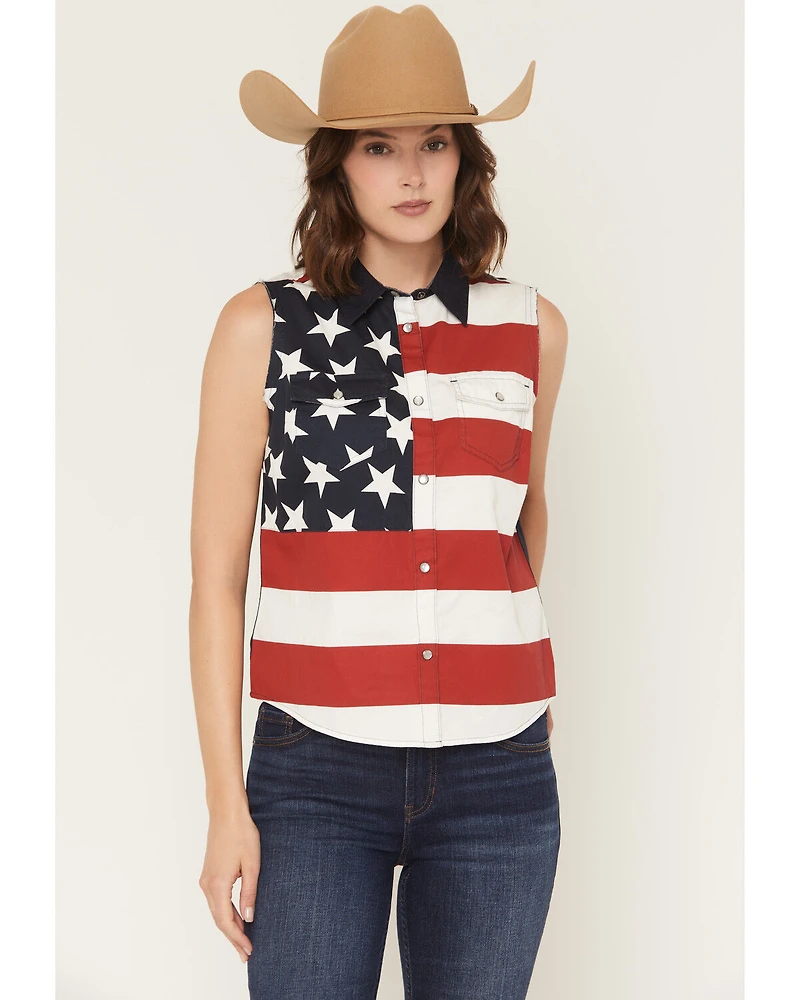 Shyanne Women's Americana Print Bubba Sleeveless Snap Western Shirt
