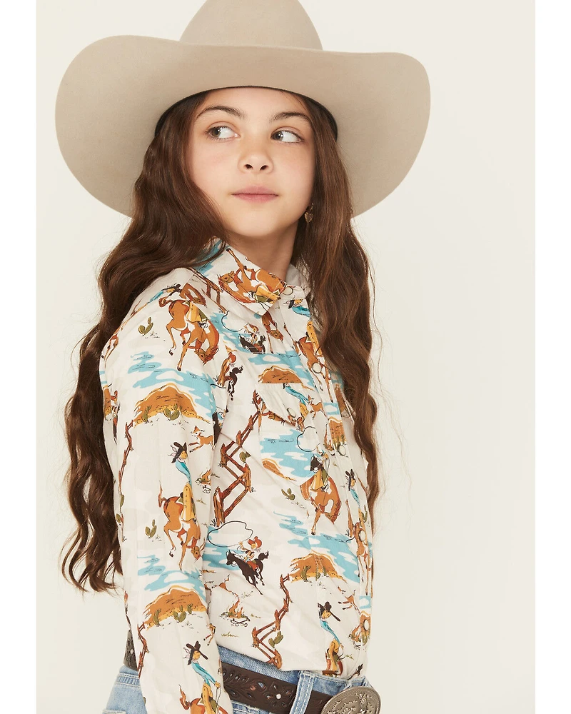 Cruel Girl Girls' Cowgirl Printed Long Sleeve Snap Western Shirt