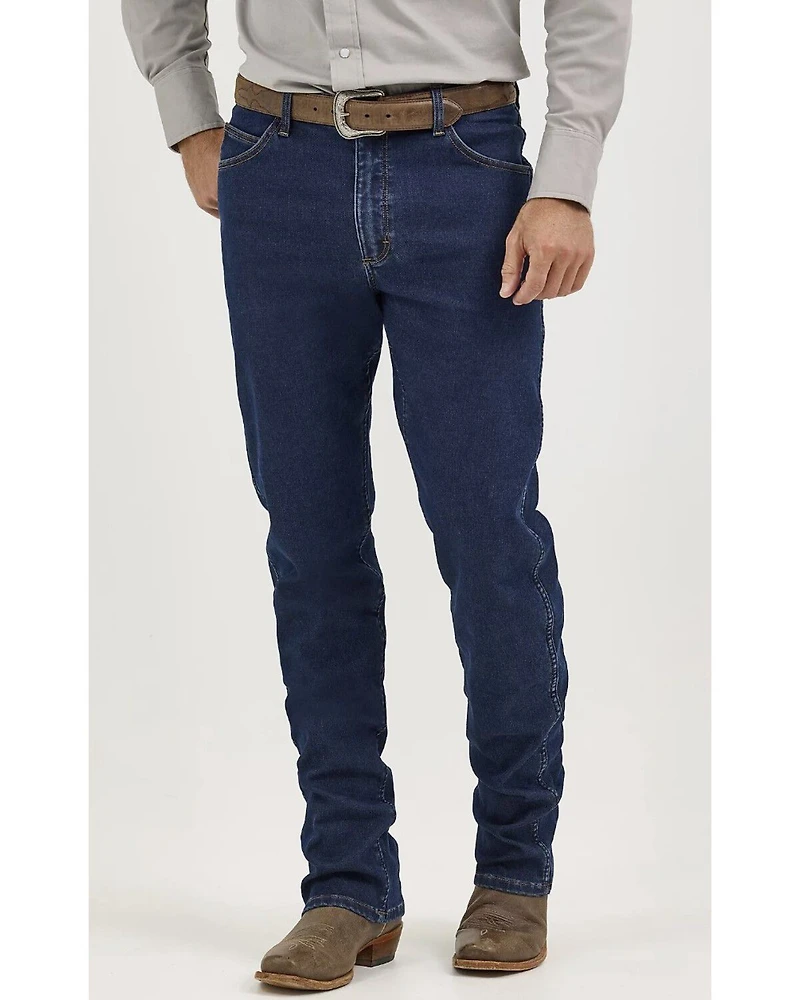 Wrangler Men's 14MWZ Cowboy Cut® Dark Wash Flannel Lined Straight Stretch Denim Jeans