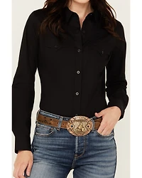 Wrangler Retro Women's Solid Long Sleeve Button-Down Stretch Western Shirt