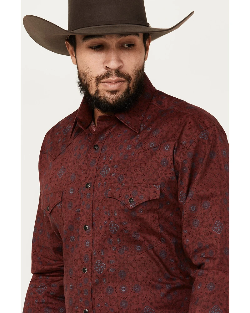 Rough Stock by Panhandle Men's Bandana Paisley Print Long Sleeve Snap Stretch Western Shirt