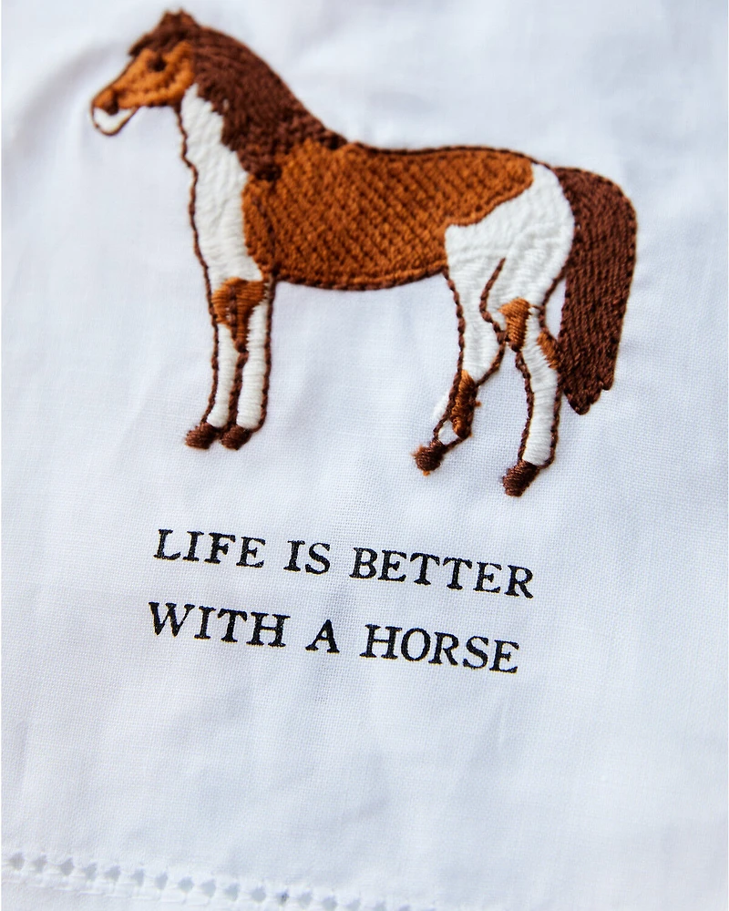 Mud Pie Life Horse Embroidered Hand Towel