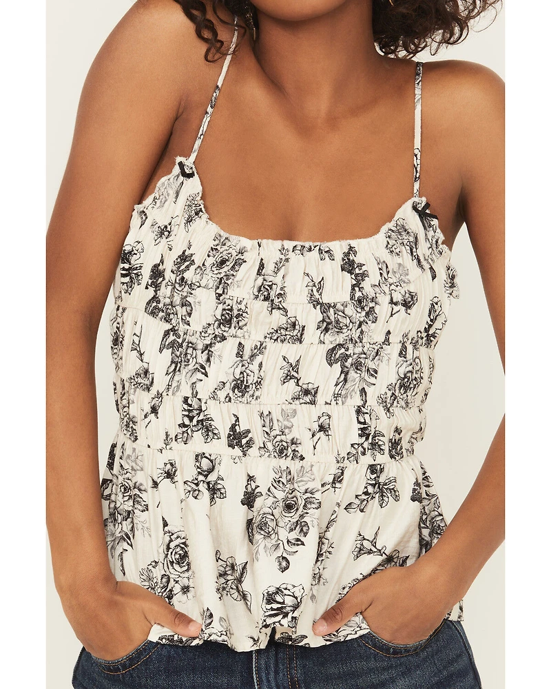 Wild Moss Women's Floral Print Smocked Tank