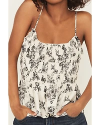 Wild Moss Women's Floral Print Smocked Tank