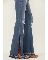 Shyanne Women's Mid Release Hem Side Slit Flare Jeans