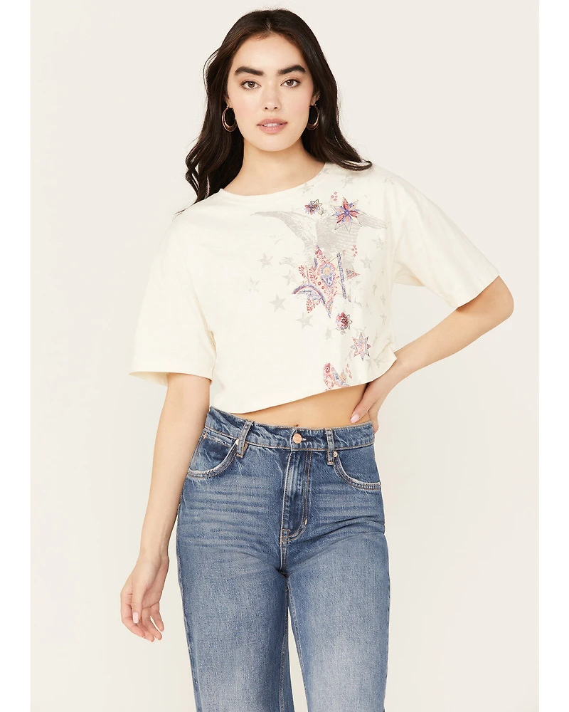 Shyanne Women's Americana Eagle Star Cropped Short Sleeve Graphic Tee