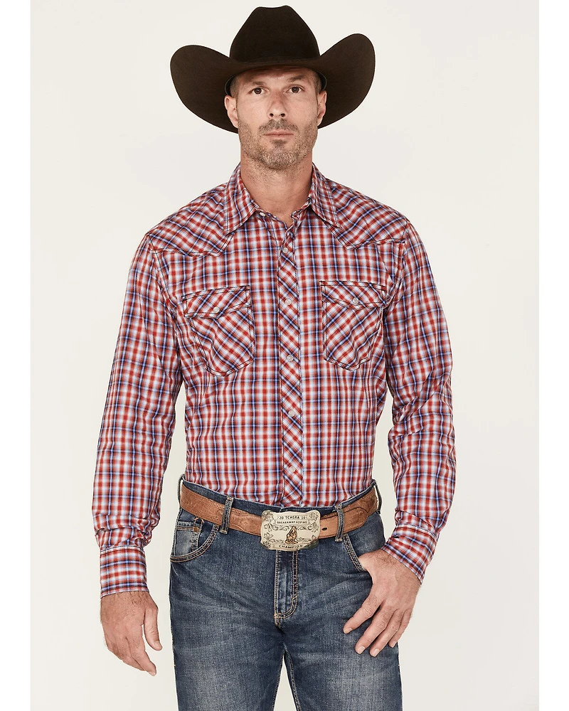 Wrangler 20X Men's Plaid Print Competition Advanced Comfort Long Sleeve Pearl Snap Western Shirt