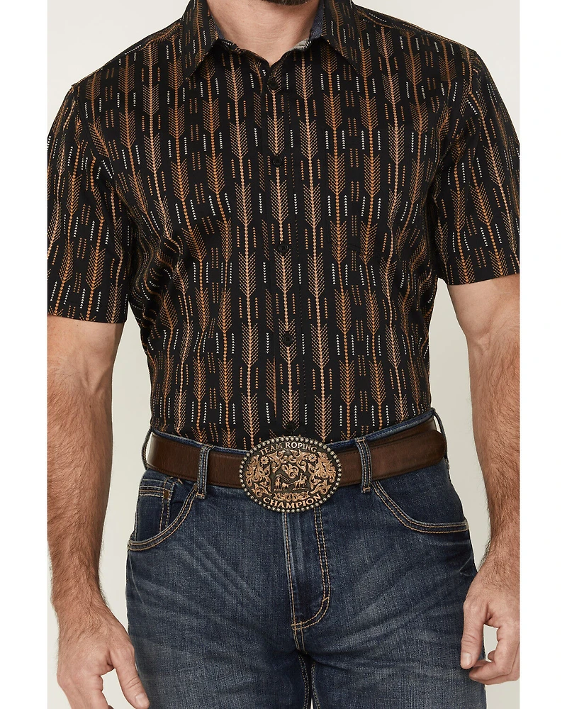 Cody James Men's Cactus Dobby Striped Print Short Sleeve Button-Down Stretch Western Shirt