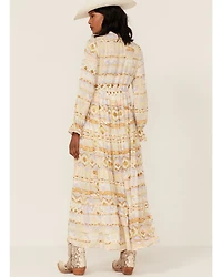 Shyanne Women's Watercolor Southwestern Long Sleeve Maxi Dress