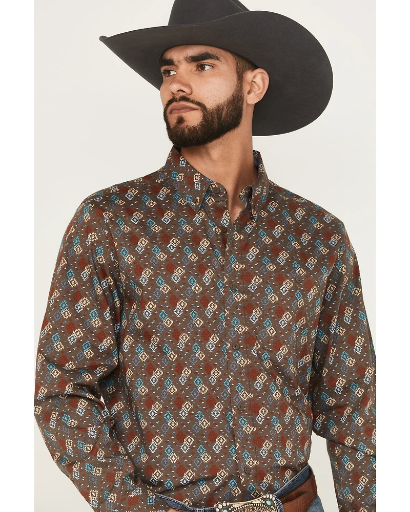 RANK 45® Men's Hudson Geo Southwestern Print Long Sleeve Button-Down Stretch Western Shirt