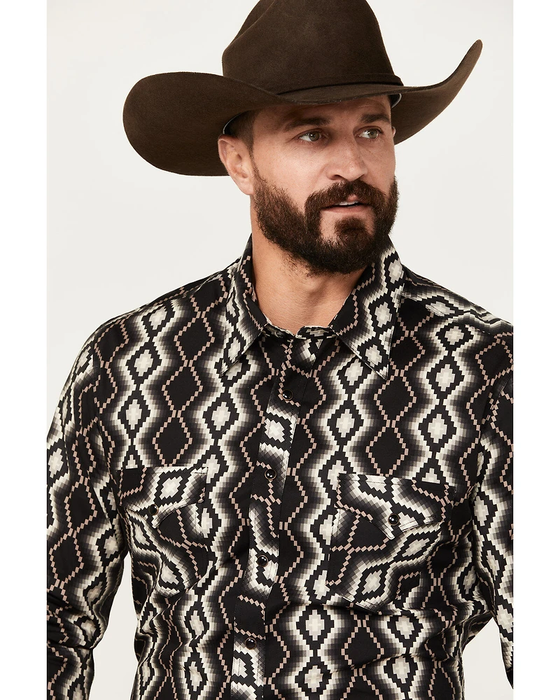 Rock & Roll Denim Men's Southwestern Print Long Sleeve Snap Stretch Western Shirt