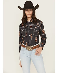 Cowgirl Hardware Women's Conversation Print Long Sleeve Snap Stretch Western Shirt