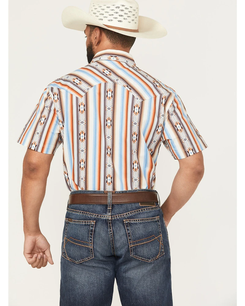 Rock & Roll Denim Men's Southwestern Striped Print Short Sleeve Snap Stretch Western Shirt