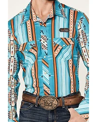 Rock & Roll Denim Men's Southwestern Striped Print Long Sleeve Snap Stretch Western Shirt