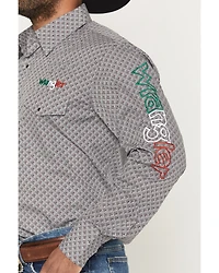 Wrangler Men's Mexico Logo Geo Print Long Sleeve Snap Western Shirt