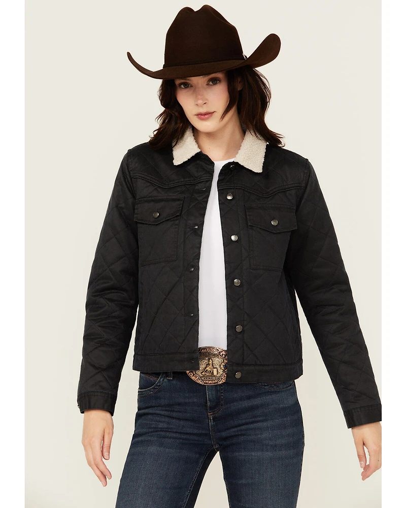 Shyanne Women's Oil Skinned Quilted Sherpa Trimmed Jacket