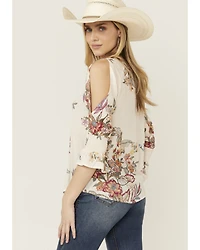 Wild Moss Women's Floral Print Cold Shoulder Top