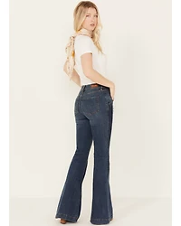 Shyanne Women's Gold Barrel Dark Wash High Rise Pintuck Flare Jeans