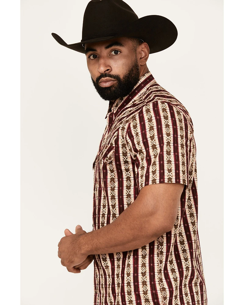 Moonshine Spirit Men's Experience Southwestern Striped Print Short Sleeve Snap Western Shirt
