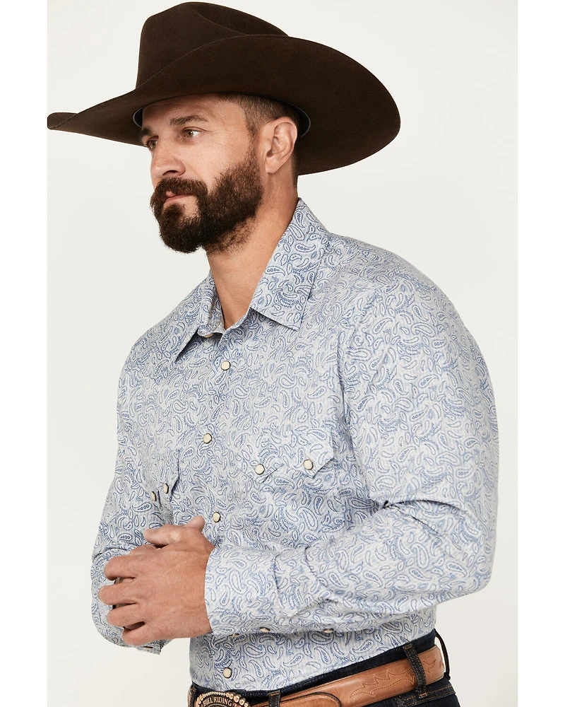 Rock & Roll Denim Men's Paisley Pinstriped Print Long Sleeve Snap Stretch Western Shirt