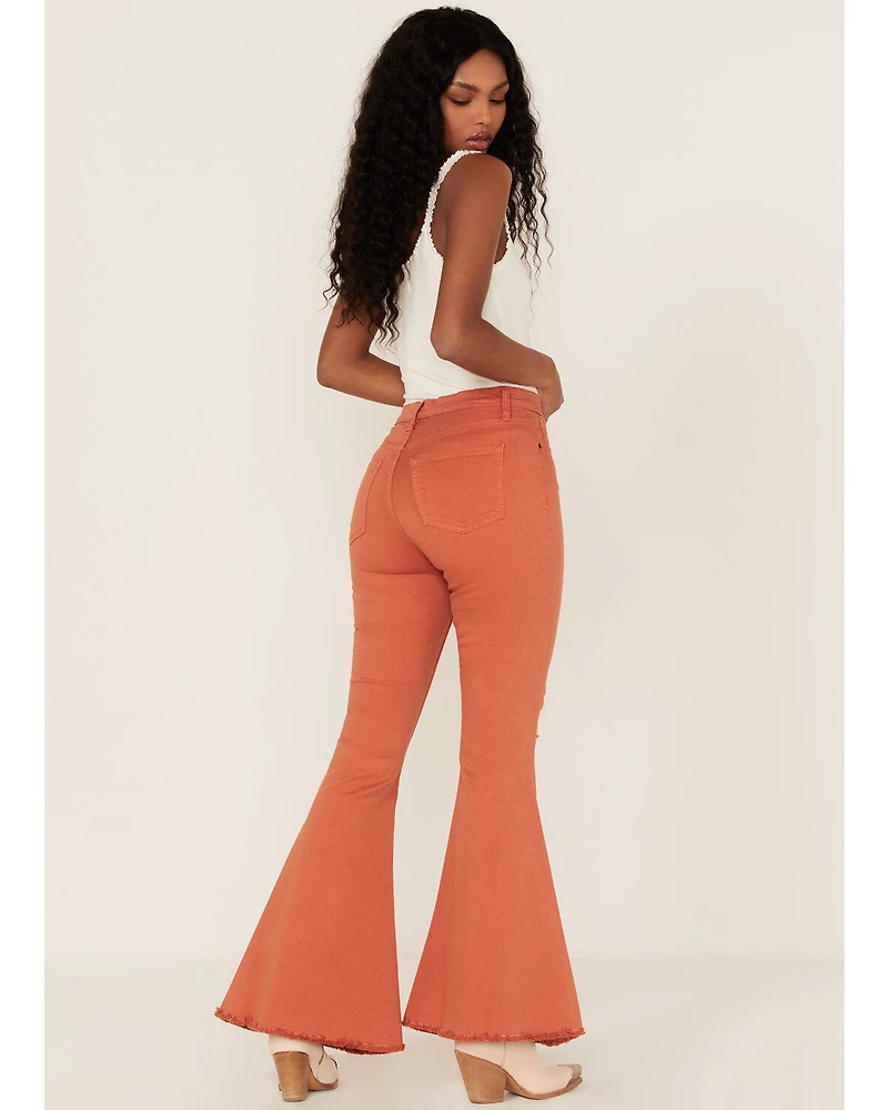 Sneak Peek Women's High Rise Distressed Flare Jeans