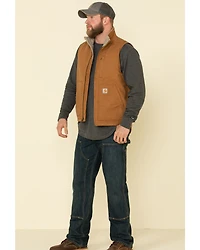Carhartt Men's Brown Washed Duck Sherpa Lined Mock Neck Work Vest - Big