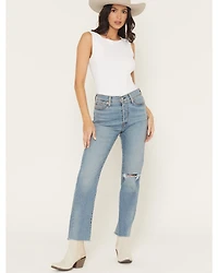 Levi's Women's Night Shift Light Wash High Rise Wedgie Straight Stretch Denim Jeans