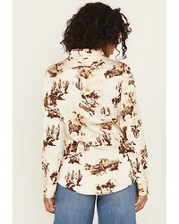 Wrangler Retro Women's Horse Conversational Print Long Sleeve Snap Western Shirt
