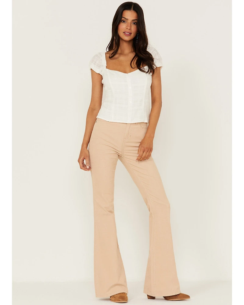 Idyllwind Women's High Risin' Irish Cream Wash Stretch Signature Back Pockets Corduroy Flare Jeans