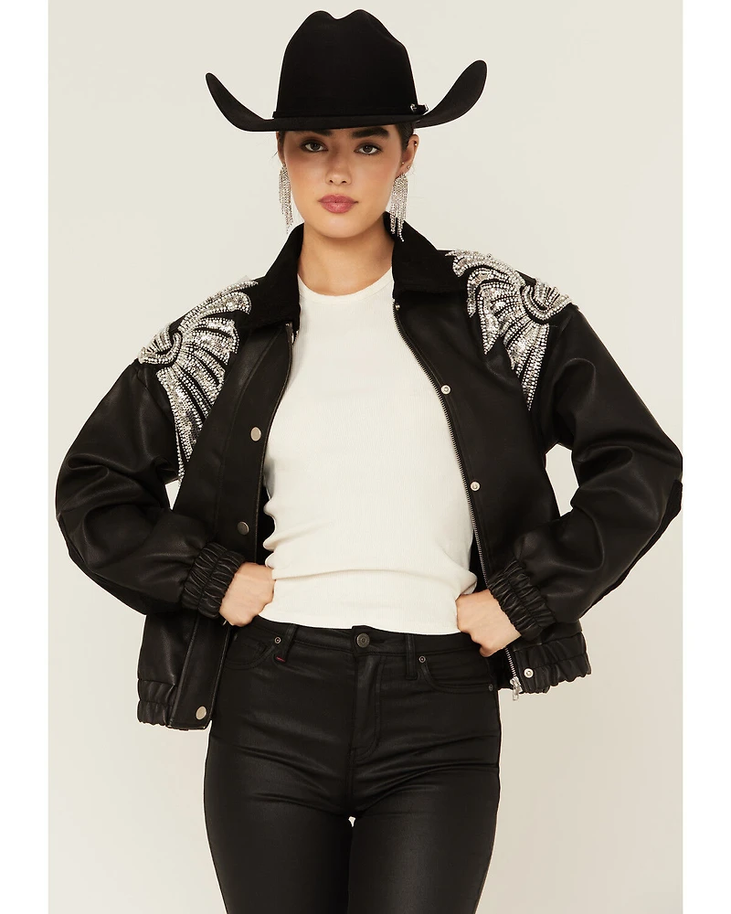 Miss Me Women's Winged Faux Leather Jacket