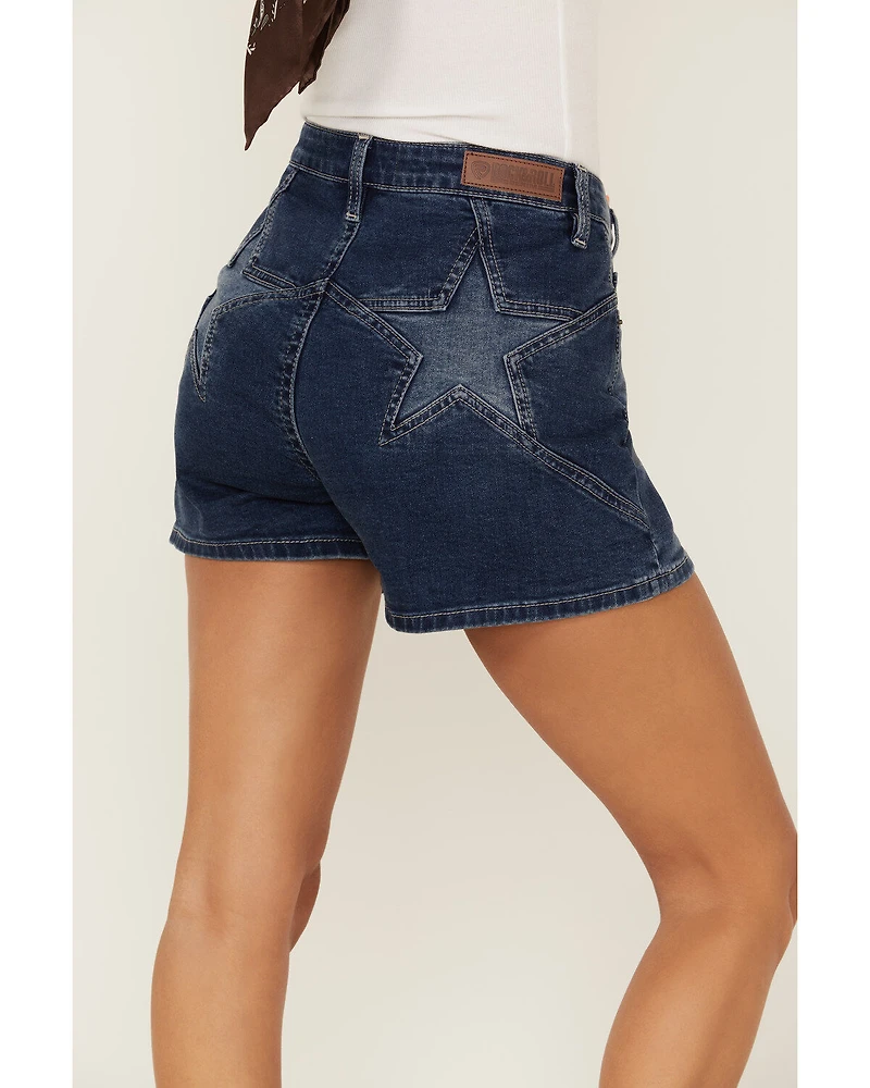 Rock & Roll Denim Women's Dark Wash High Rise Star Shorts