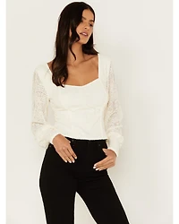 Idyllwind Women's Dallas Smocked Lace Puff Sleeve Top