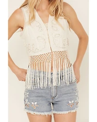 Shyanne Women's Embroidered Eyelet Fringe Vest