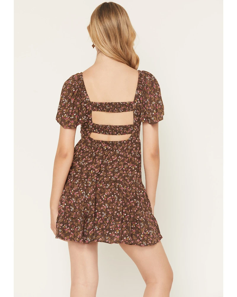 Angie Women's Floral Print Short Sleeve Mini Dress