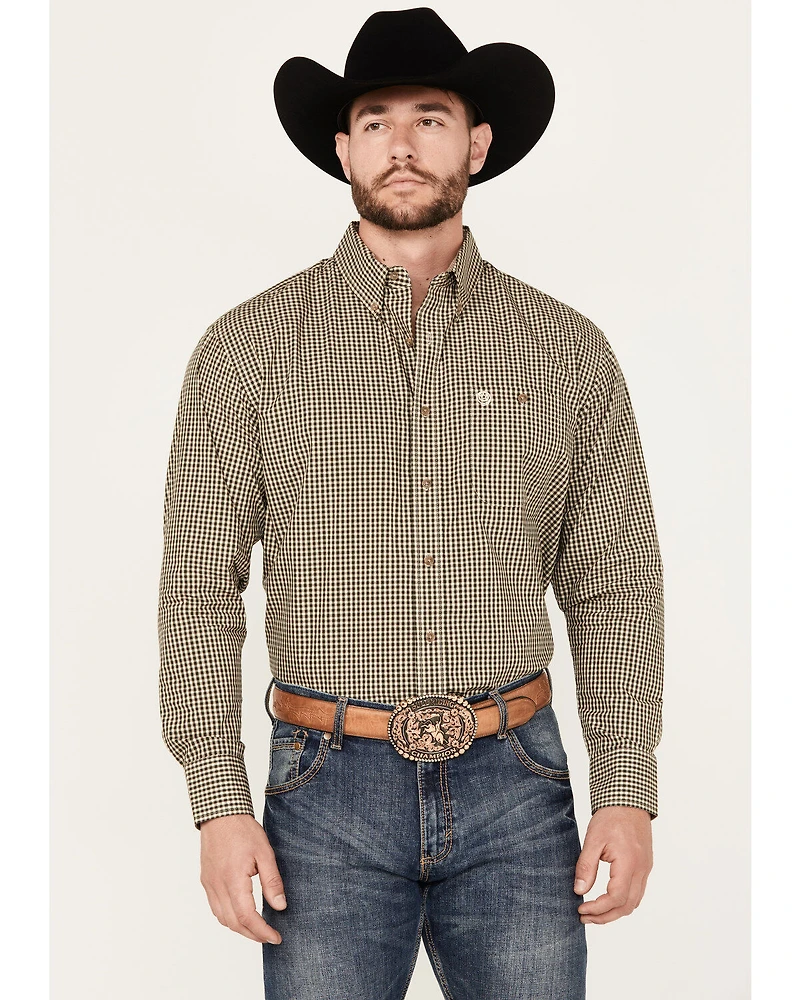 George Strait by Wrangler Men's Checkered Print Long Sleeve Button-Down Western Shirt