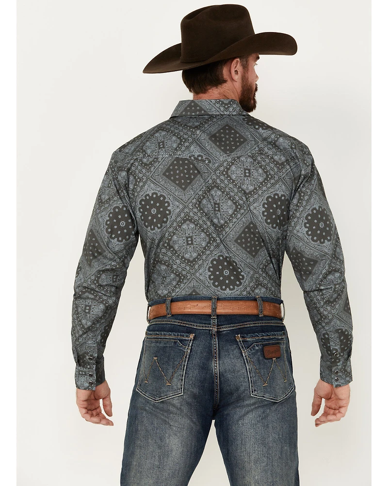 Cowboy Hardware Men's Bandana Print Long Sleeve Snap Western Shirt