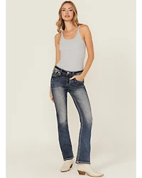 Miss Me Women's Dark Wash Mid Rise 32" Bootcut Stretch Denim Jeans