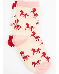 RANK 45® Girls' Floral & Horse Print Crew Socks - 2-Pack