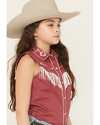 Rock & Roll Denim Girls' Embroidered Retro Sleeveless Snap Western Shirt