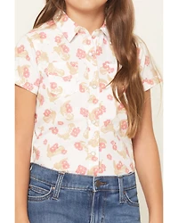 Wrangler Girls' Floral Print Short Sleeve Snap Western Shirt